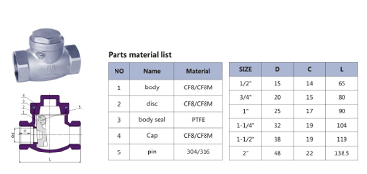 Stainless Steel Threaded Swing Check Valve